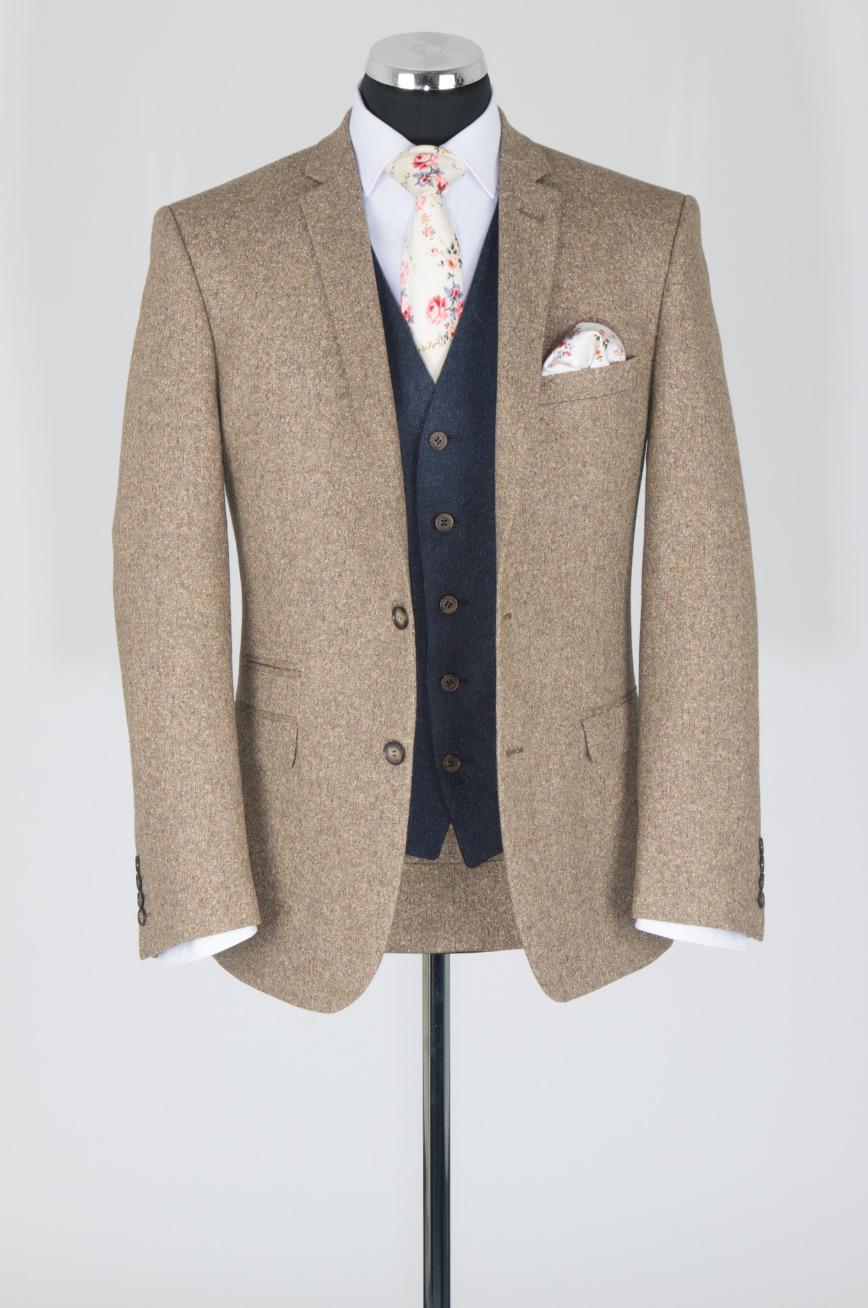 Beige Tweed Slimfit Suit